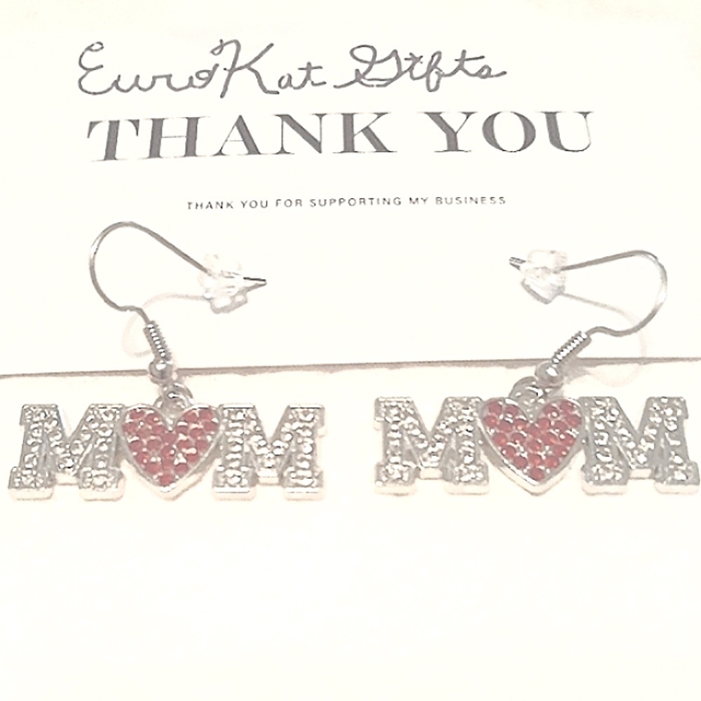 MOM Crystal Dangle Earrings Silver Sparkle Jewelry NWT